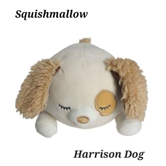 Squishmallow Harrison the Dog Plush Sleeping Dog 8" Soft Toy Beige & Brown - Picture 1 of 6